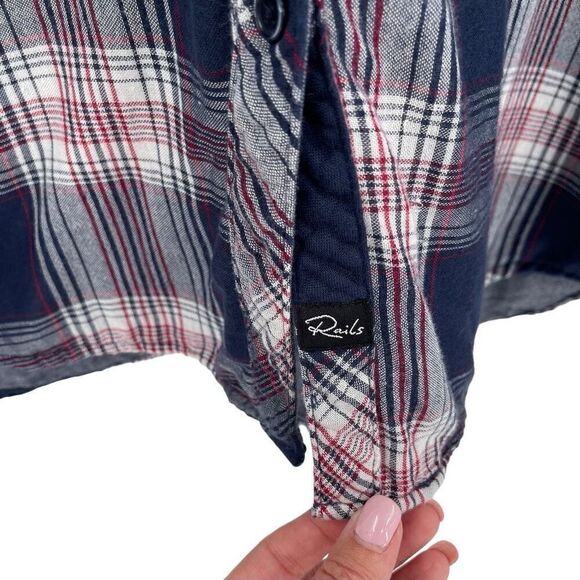 Rails Navy and Pink Plaid Button Down Shirt - Picture 2 of 6